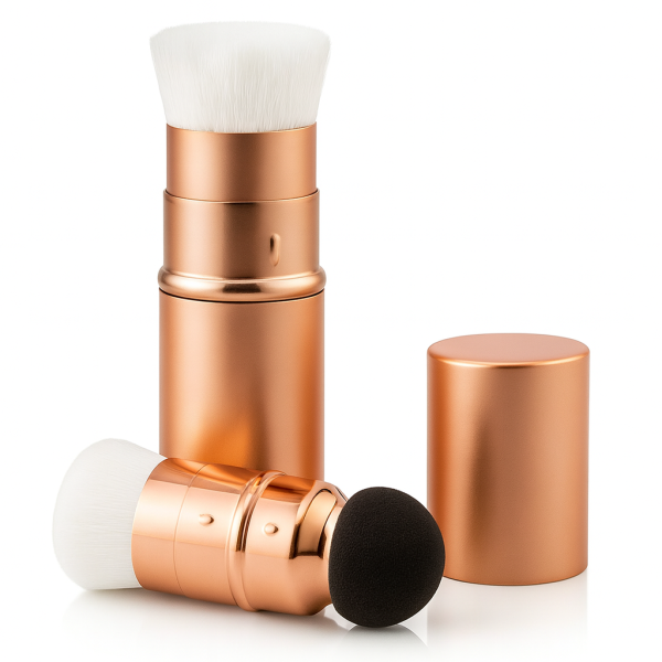 Essenchy 3-in-1 Travel Makeup Brush – Retractable Kabuki Foundation, Blending Sponge & Powder Brush – Portable, Multifunctional & Compact Cosmetic Tool for On-the-Go Beauty