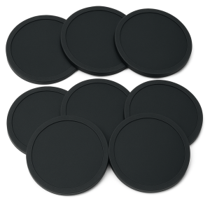 Essenchy 8pcs Black Silicone Thick Design Round Mug Coasters For Tea, Coffee, Beer, Cocktails